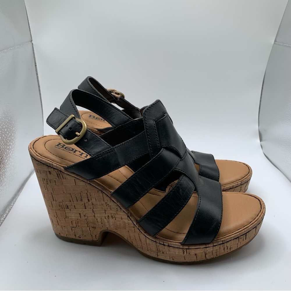 Born Bernese Strappy Cage Leather Strap Platform Cork Wedge Sandal SZ10 1299 - Picture 1 of 8